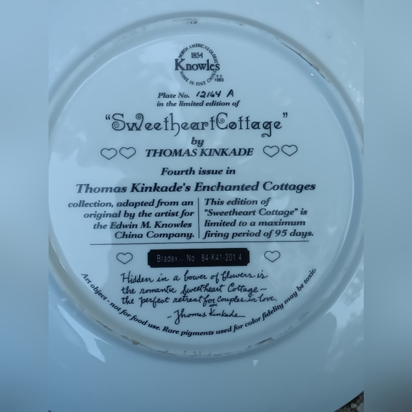 Thomas Kinkade Sweetheart Cottage Collectors Plate - Picture 2 of 4